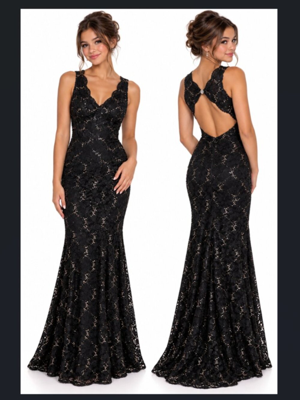 My Michelle Size 1 Black Lace Sequin Open Back Formal Gown
